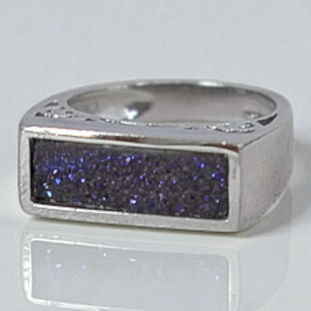 Vintage Sterling Silver 925 Blue Sandstone Goldstone Galaxy Ring Size 4.75 4.2g